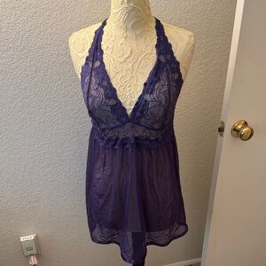 Lace Halter Chemise in Rich Purple